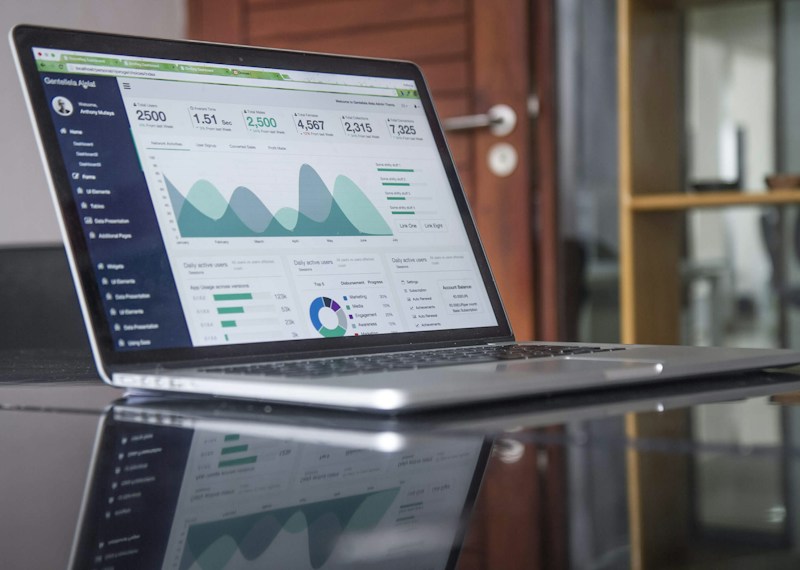 Digital analytics displayed on a laptop during review
